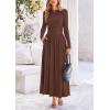 imagePRETTYGARDEN Womens 2025 Spring Casual Long Sleeve Maxi Dresses Crewneck Ruched A Line Flowy Elegant Modest Going Out DressCoffee
