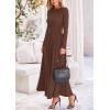 imagePRETTYGARDEN Womens 2025 Spring Casual Long Sleeve Maxi Dresses Crewneck Ruched A Line Flowy Elegant Modest Going Out DressCoffee
