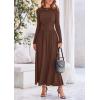 imagePRETTYGARDEN Womens 2025 Spring Casual Long Sleeve Maxi Dresses Crewneck Ruched A Line Flowy Elegant Modest Going Out DressCoffee