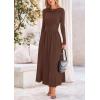 imagePRETTYGARDEN Womens 2025 Spring Casual Long Sleeve Maxi Dresses Crewneck Ruched A Line Flowy Elegant Modest Going Out DressCoffee