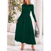 imagePRETTYGARDEN Womens 2025 Spring Casual Long Sleeve Maxi Dresses Crewneck Ruched A Line Flowy Elegant Modest Going Out DressDark Green