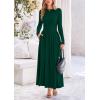 imagePRETTYGARDEN Womens 2025 Spring Casual Long Sleeve Maxi Dresses Crewneck Ruched A Line Flowy Elegant Modest Going Out DressDark Green