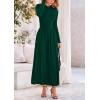 imagePRETTYGARDEN Womens 2025 Spring Casual Long Sleeve Maxi Dresses Crewneck Ruched A Line Flowy Elegant Modest Going Out DressDark Green