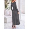 imagePRETTYGARDEN Womens 2025 Spring Casual Long Sleeve Maxi Dresses Crewneck Ruched A Line Flowy Elegant Modest Going Out DressGrey