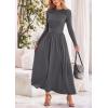 imagePRETTYGARDEN Womens 2025 Spring Casual Long Sleeve Maxi Dresses Crewneck Ruched A Line Flowy Elegant Modest Going Out DressGrey
