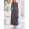 imagePRETTYGARDEN Womens 2025 Spring Casual Long Sleeve Maxi Dresses Crewneck Ruched A Line Flowy Elegant Modest Going Out DressGrey