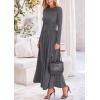 imagePRETTYGARDEN Womens 2025 Spring Casual Long Sleeve Maxi Dresses Crewneck Ruched A Line Flowy Elegant Modest Going Out DressGrey