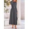 imagePRETTYGARDEN Womens 2025 Spring Casual Long Sleeve Maxi Dresses Crewneck Ruched A Line Flowy Elegant Modest Going Out DressGrey