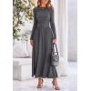 imagePRETTYGARDEN Womens 2025 Spring Casual Long Sleeve Maxi Dresses Crewneck Ruched A Line Flowy Elegant Modest Going Out DressGrey