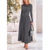 imagePRETTYGARDEN Womens 2025 Spring Casual Long Sleeve Maxi Dresses Crewneck Ruched A Line Flowy Elegant Modest Going Out DressGrey
