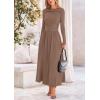 imagePRETTYGARDEN Womens 2025 Spring Casual Long Sleeve Maxi Dresses Crewneck Ruched A Line Flowy Elegant Modest Going Out DressKhaki