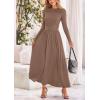 imagePRETTYGARDEN Womens 2025 Spring Casual Long Sleeve Maxi Dresses Crewneck Ruched A Line Flowy Elegant Modest Going Out DressKhaki