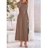 imagePRETTYGARDEN Womens 2025 Spring Casual Long Sleeve Maxi Dresses Crewneck Ruched A Line Flowy Elegant Modest Going Out DressKhaki