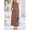 imagePRETTYGARDEN Womens 2025 Spring Casual Long Sleeve Maxi Dresses Crewneck Ruched A Line Flowy Elegant Modest Going Out DressKhaki