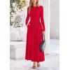 imagePRETTYGARDEN Womens 2025 Spring Casual Long Sleeve Maxi Dresses Crewneck Ruched A Line Flowy Elegant Modest Going Out DressRed