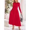 imagePRETTYGARDEN Womens 2025 Spring Casual Long Sleeve Maxi Dresses Crewneck Ruched A Line Flowy Elegant Modest Going Out DressRed