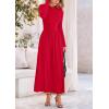 imagePRETTYGARDEN Womens 2025 Spring Casual Long Sleeve Maxi Dresses Crewneck Ruched A Line Flowy Elegant Modest Going Out DressRed