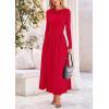 imagePRETTYGARDEN Womens 2025 Spring Casual Long Sleeve Maxi Dresses Crewneck Ruched A Line Flowy Elegant Modest Going Out DressRed
