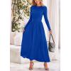 imagePRETTYGARDEN Womens 2025 Spring Casual Long Sleeve Maxi Dresses Crewneck Ruched A Line Flowy Elegant Modest Going Out DressRoyal Blue