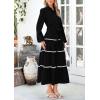 imagePRETTYGARDEN Womens Casual Dresses Loose Belted Long Lantern Sleeve Tiered Button Down Maxi Shirt Dress with PocketsBlack