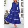 imagePRETTYGARDEN Womens Casual Dresses Loose Belted Long Lantern Sleeve Tiered Button Down Maxi Shirt Dress with PocketsBlue