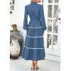 imagePRETTYGARDEN Womens Casual Dresses Loose Belted Long Lantern Sleeve Tiered Button Down Maxi Shirt Dress with PocketsDark Blue