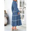 imagePRETTYGARDEN Womens Casual Dresses Loose Belted Long Lantern Sleeve Tiered Button Down Maxi Shirt Dress with PocketsDark Blue