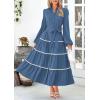imagePRETTYGARDEN Womens Casual Dresses Loose Belted Long Lantern Sleeve Tiered Button Down Maxi Shirt Dress with PocketsDark Blue