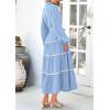 imagePRETTYGARDEN Womens Casual Dresses Loose Belted Long Lantern Sleeve Tiered Button Down Maxi Shirt Dress with PocketsLight Blue