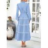 imagePRETTYGARDEN Womens Casual Dresses Loose Belted Long Lantern Sleeve Tiered Button Down Maxi Shirt Dress with PocketsLight Blue