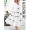 imagePRETTYGARDEN Womens Casual Dresses Loose Belted Long Lantern Sleeve Tiered Button Down Maxi Shirt Dress with PocketsWhite