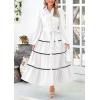 imagePRETTYGARDEN Womens Casual Dresses Loose Belted Long Lantern Sleeve Tiered Button Down Maxi Shirt Dress with PocketsWhite