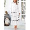 imagePRETTYGARDEN Womens Casual Dresses Loose Belted Long Lantern Sleeve Tiered Button Down Maxi Shirt Dress with PocketsWhite
