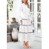 imagePRETTYGARDEN Womens Casual Dresses Loose Belted Long Lantern Sleeve Tiered Button Down Maxi Shirt Dress with PocketsWhite