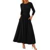 imagePRETTYGARDEN Womens 2025 Spring Casual Long Sleeve Maxi Dresses Crewneck Ruched A Line Flowy Elegant Modest Going Out DressBlack