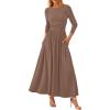 imagePRETTYGARDEN Womens 2025 Spring Casual Long Sleeve Maxi Dresses Crewneck Ruched A Line Flowy Elegant Modest Going Out DressKhaki