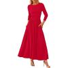 imagePRETTYGARDEN Womens 2025 Spring Casual Long Sleeve Maxi Dresses Crewneck Ruched A Line Flowy Elegant Modest Going Out DressRed