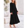 imagePRETTYGARDEN Womens Fall Spring Elegant Long Sleeve Maxi Dress Swiss Dot A Line Flowy Casual Holiday Party Going Out DressesBlack