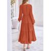imagePRETTYGARDEN Womens Fall Spring Elegant Long Sleeve Maxi Dress Swiss Dot A Line Flowy Casual Holiday Party Going Out DressesBrick Red
