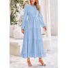 imagePRETTYGARDEN Womens Fall Spring Elegant Long Sleeve Maxi Dress Swiss Dot A Line Flowy Casual Holiday Party Going Out DressesLight Blue