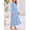 imagePRETTYGARDEN Womens Fall Spring Elegant Long Sleeve Maxi Dress Swiss Dot A Line Flowy Casual Holiday Party Going Out DressesLight Blue