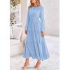 imagePRETTYGARDEN Womens Fall Spring Elegant Long Sleeve Maxi Dress Swiss Dot A Line Flowy Casual Holiday Party Going Out DressesLight Blue