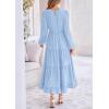 imagePRETTYGARDEN Womens Fall Spring Elegant Long Sleeve Maxi Dress Swiss Dot A Line Flowy Casual Holiday Party Going Out DressesLight Blue