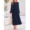 imagePRETTYGARDEN Womens Fall Spring Elegant Long Sleeve Maxi Dress Swiss Dot A Line Flowy Casual Holiday Party Going Out DressesNavy