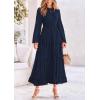 imagePRETTYGARDEN Womens Fall Spring Elegant Long Sleeve Maxi Dress Swiss Dot A Line Flowy Casual Holiday Party Going Out DressesNavy