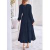 imagePRETTYGARDEN Womens Fall Spring Elegant Long Sleeve Maxi Dress Swiss Dot A Line Flowy Casual Holiday Party Going Out DressesNavy
