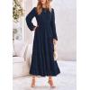 imagePRETTYGARDEN Womens Fall Spring Elegant Long Sleeve Maxi Dress Swiss Dot A Line Flowy Casual Holiday Party Going Out DressesNavy