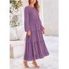 imagePRETTYGARDEN Womens Fall Spring Elegant Long Sleeve Maxi Dress Swiss Dot A Line Flowy Casual Holiday Party Going Out DressesPurple