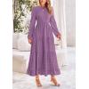 imagePRETTYGARDEN Womens Fall Spring Elegant Long Sleeve Maxi Dress Swiss Dot A Line Flowy Casual Holiday Party Going Out DressesPurple