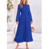 imagePRETTYGARDEN Womens Fall Spring Elegant Long Sleeve Maxi Dress Swiss Dot A Line Flowy Casual Holiday Party Going Out DressesRoyal Blue